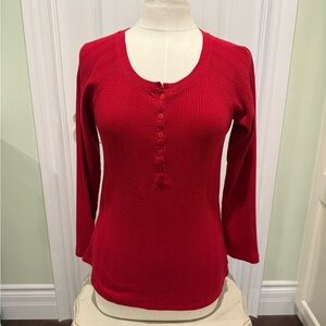 Carole Hochman Women's Sz Small Red Long Sleeve Waffle Knit Pyjama Top Buttons